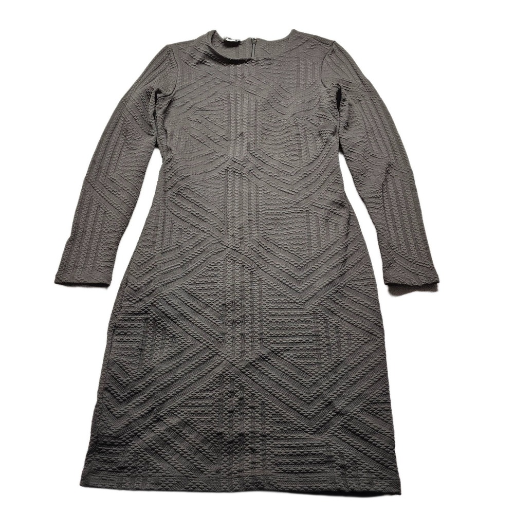 Bebeโ Bodycon Dress Womens Large Black Textured Long Sleeve Back Zip USA Made